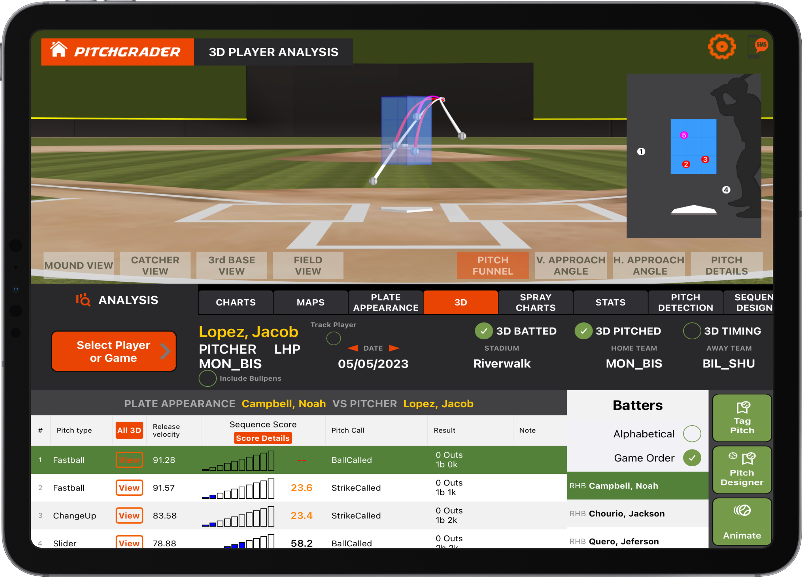 Pitchgrader iPad 3D page