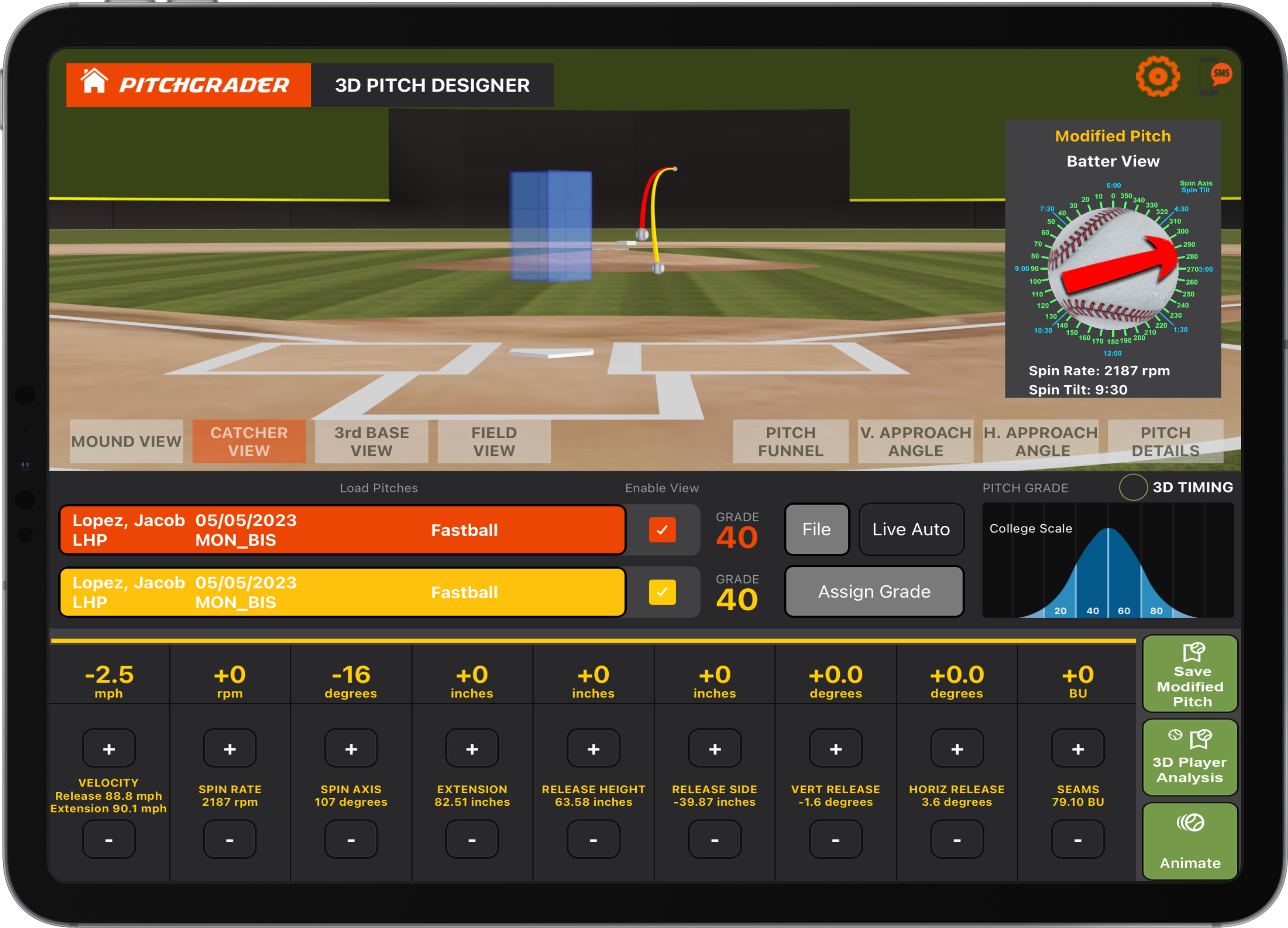 Pitchgrader iPad 3D Pitch Designer
